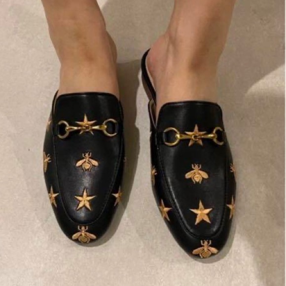 SHEIN Very Gucci Princetown Embroidered Bee Star Horsebit Designer Inspired Mule - Picture 2 of 15